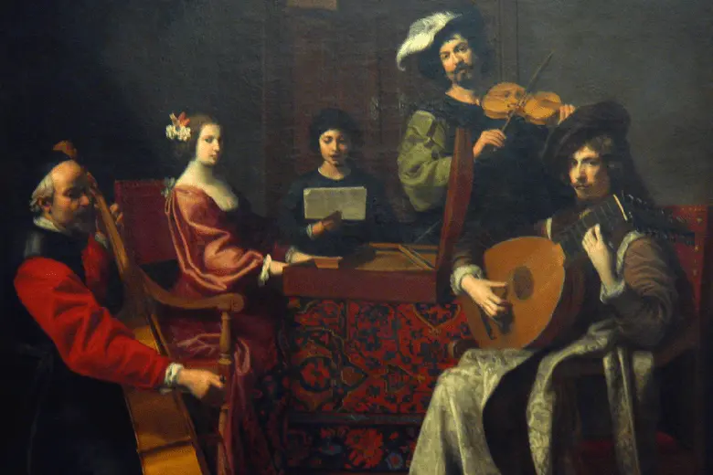 Ilustración de músicos en el periodo de la música barroca