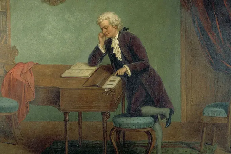 Ilustración de Mozart tocando el piano
