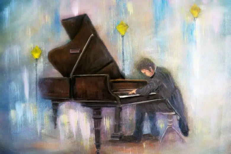 Pintura impresionista de pianista