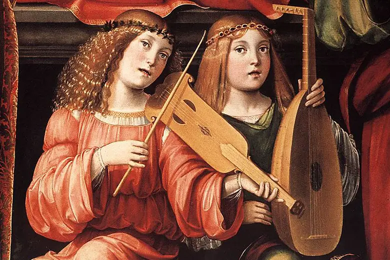 Lira y viola de la época del Renacimiento, como se muestra en un detalle de una pintura de Francesco Francia.